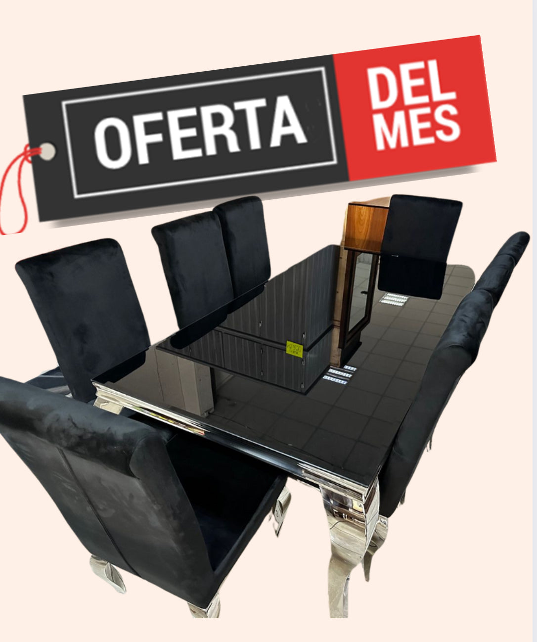 Comedor Cristal negro 8 sillas