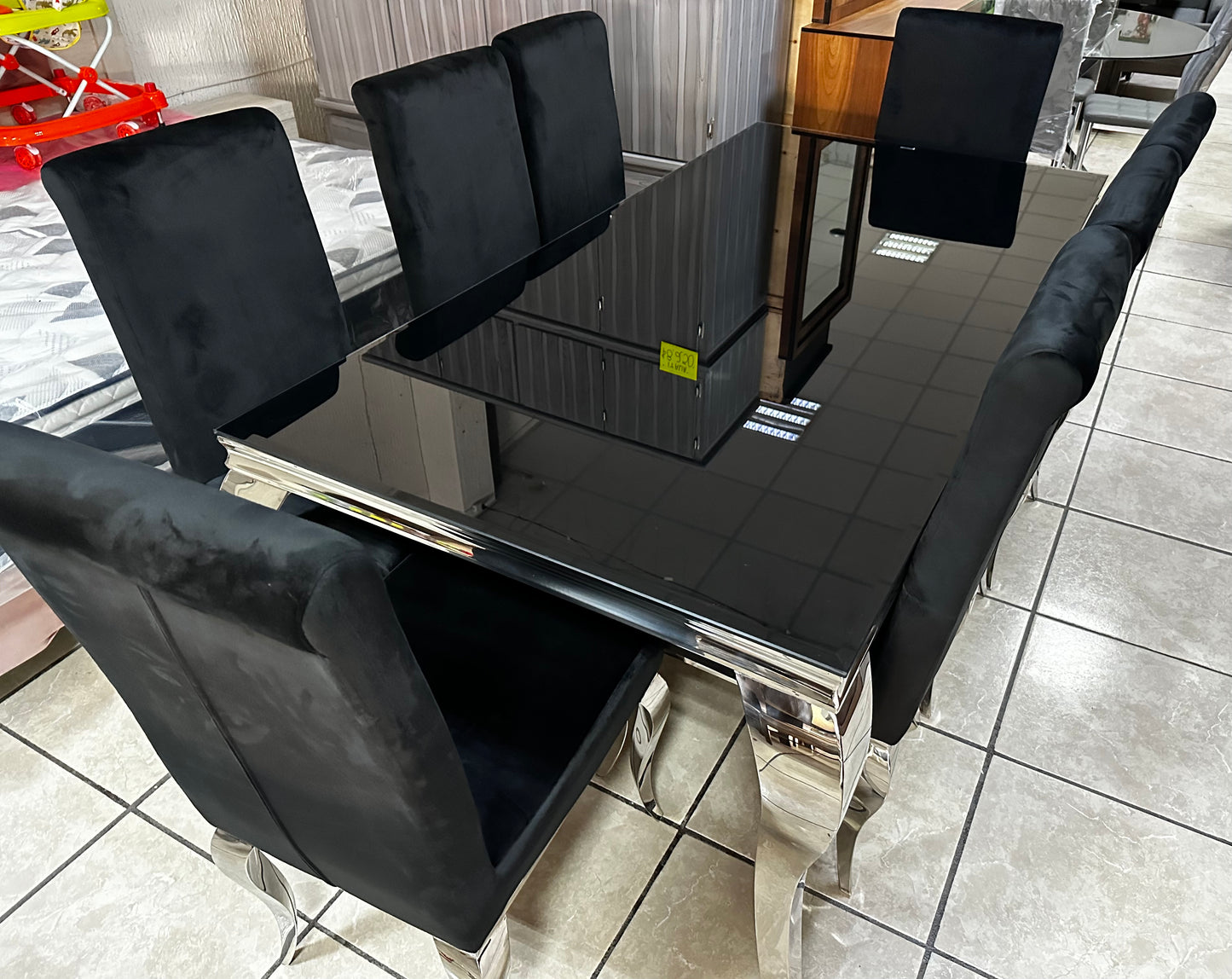 Comedor Cristal negro 8 sillas