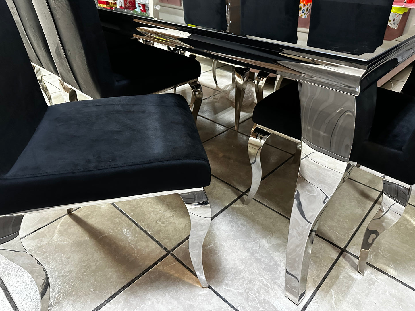 Comedor Cristal negro 8 sillas