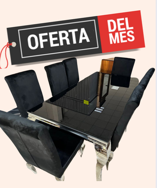 Comedor Cristal negro 8 sillas