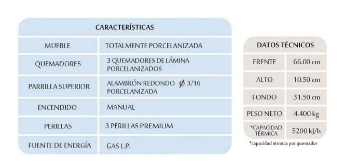 Parrilla 3 quemadores Fraga